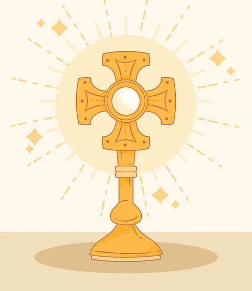 Vector Golden Cross Symbolizes Spirituality White — Stock Vector