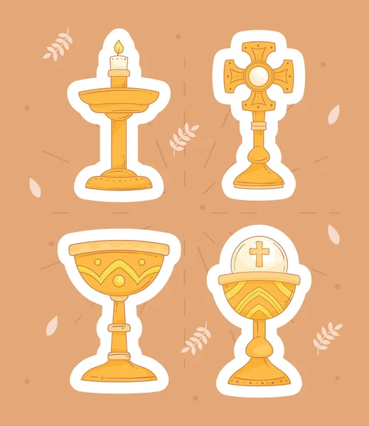 Zlaté Symboly Křesťanů Spiritualita Nad Bílou — Stockový vektor