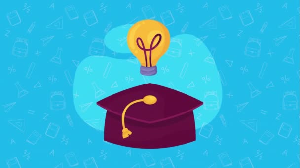 エレガントな卒業帽子と電球アニメーション4Kビデオアニメーション — ストック動画