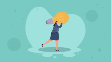 Ampul animasyonlu zarif iş kadını, 4k video animasyonu