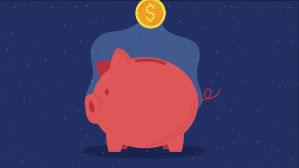 Prasátko Spoření Peníze Mince Animace Video Animované — Stock video