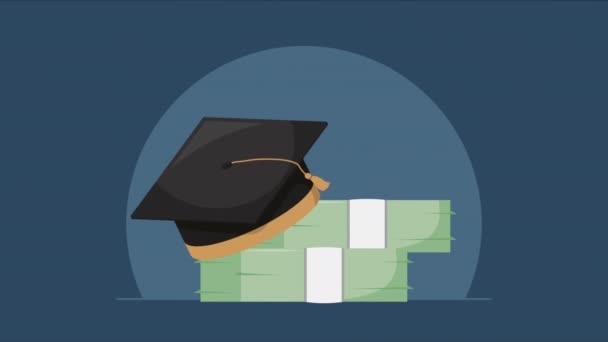 Καπέλο Αποφοίτησης Λογαριασμούς Animation Χρήματα Βίντεο Κινούμενα Σχέδια — Αρχείο Βίντεο