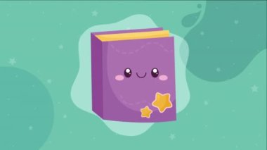 ders kitabı kitaplığı kawaii animasyonu, 4k video animasyonu