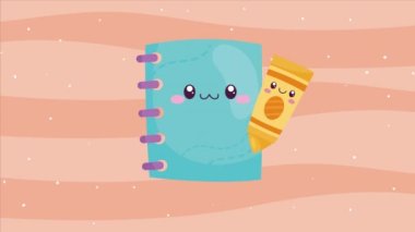 defter ve pastel boya kawaii animasyonu, 4k video animasyonu