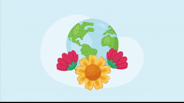 Svět Planeta Země Květinami Animace Video Animované — Stock video