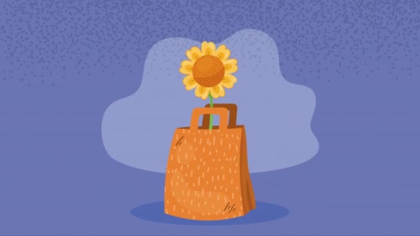 Ökologie Papiertüte Mit Sonnenblumen Animation Video Animiert — Stockvideo