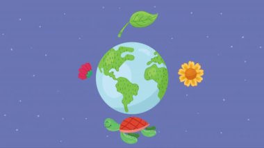 Çiçekli ve yapraklı dünya gezegeni animasyonu, 4k video animasyonu