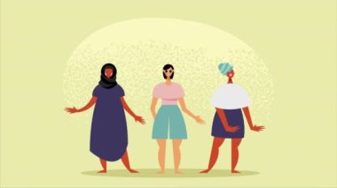 Mutlu çeşitlilik kız karakterleri animasyon, 4k video animasyonu