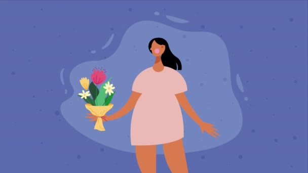 Young Woman Flowers Bouquet Animation Video Animated — Stock Video