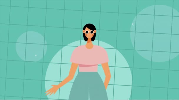 Νεαρή Γυναίκα Φορώντας Γυαλιά Ηλίου Animation Βίντεο Κινουμένων Σχεδίων — Αρχείο Βίντεο