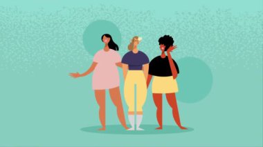 üç ırklar arası kız karakter animasyonu, 4k video animasyonu