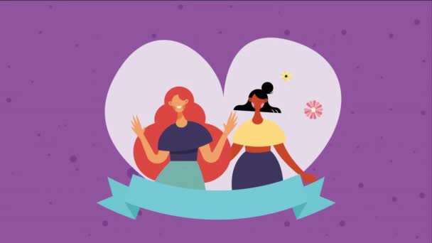 Niñas Jóvenes Felices Animación Del Corazón Video Animado — Vídeos de Stock