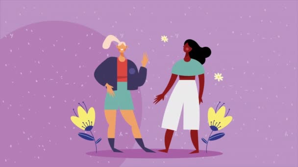 Heureux Jeunes Filles Avec Des Fleurs Animation Vidéo Animée — Video