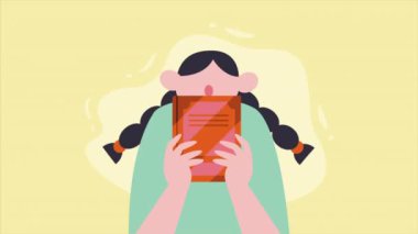 Ders kitabı okuyan kadın animasyonu, 4k video animasyonu