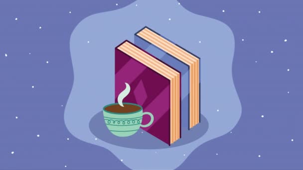 Dois Livros Texto Com Animação Bebida Café Vídeo Animado — Vídeo de Stock