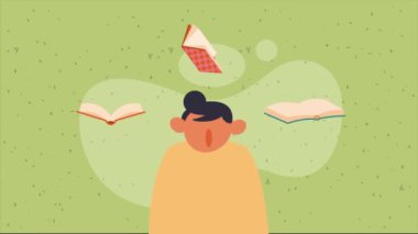 Ders kitabı karakter animasyonu olan adam, 4k video animasyonu