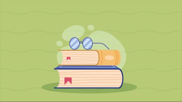 Dois Livros Texto Com Óculos Sol Animação Vídeo Animado — Vídeo de Stock