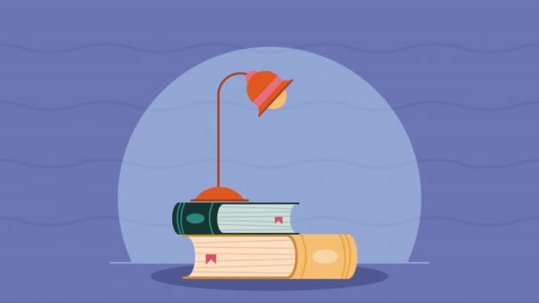 Dos Libros Texto Con Animación Lámpara Video Animado — Vídeos de Stock