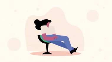 Genç iş kadını oturmuş animasyon, 4k video animasyonu
