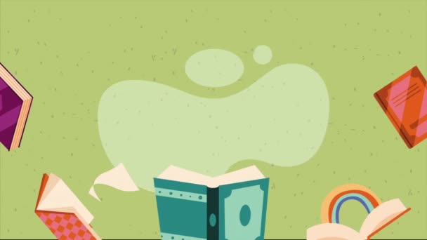 Biblioteca Libros Texto Torno Animación Video Animado — Vídeos de Stock