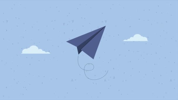 Paper Airplane Flying Sky Animation Video Animated — Stock Video