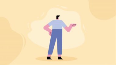 Genç adam ayakta karakter animasyonu, 4k video animasyonu