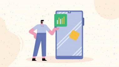 Akıllı telefon animasyonlu genç adam, 4k video animasyonu