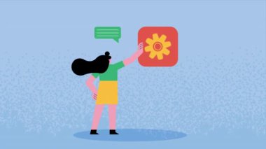 İstatistik animasyonlu genç iş kadını, 4k video animasyonu