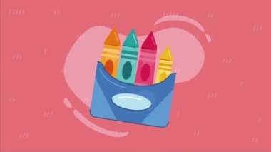 Pastel boya kutuları okul malzemeleri animasyonu, 4k video animasyonu