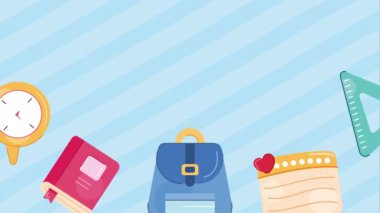 Okul malzemeleri seti animasyonu, 4k video animasyonu.