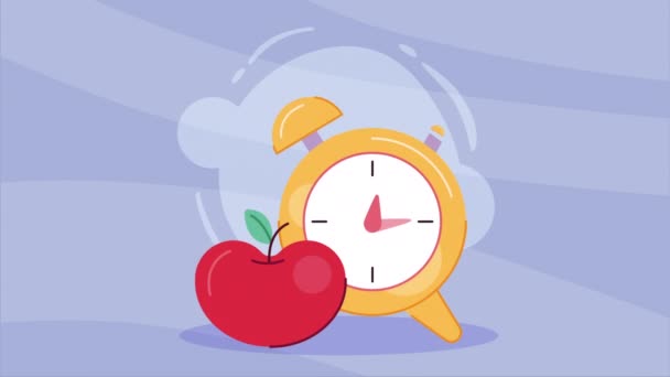 Reloj Despertador Tiempo Con Animación Manzana Video Animado — Vídeos de Stock