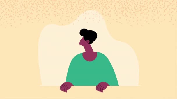 Afro Νεαρός Άνδρας Κάθεται Animation Χαρακτήρα Βίντεο Κινουμένων Σχεδίων — Αρχείο Βίντεο