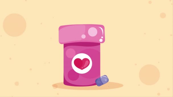Medicamentos Botella Con Animación Del Corazón Video Animado — Vídeo de stock