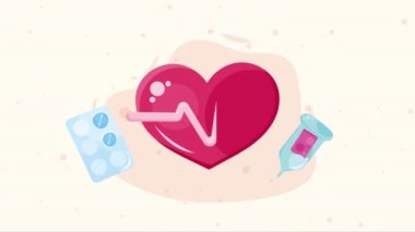 Kalp atışı animasyonu olan kalp kardiyosu, 4k video animasyonu