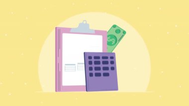 Pano ve fatura animasyonu ile hesap makinesi matematiği, 4k video animasyonu