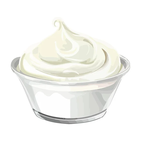 Crème Fouettée Dans Bol Une Icône Rafraîchissement Sucrée Isolée — Image vectorielle