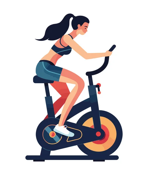 女子骑自行车的乐趣 速度和健康图标被隔离 — 图库矢量图片