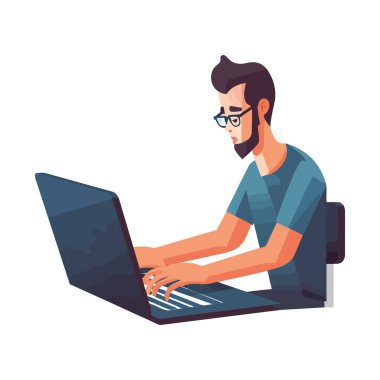 adam dizüstü bilgisayarda yazıyor, modern teknoloji başarı simgesi