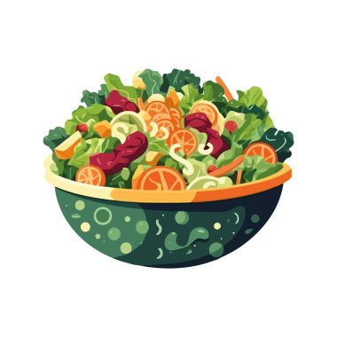 Sebze ikonlu taze salata kasesi.