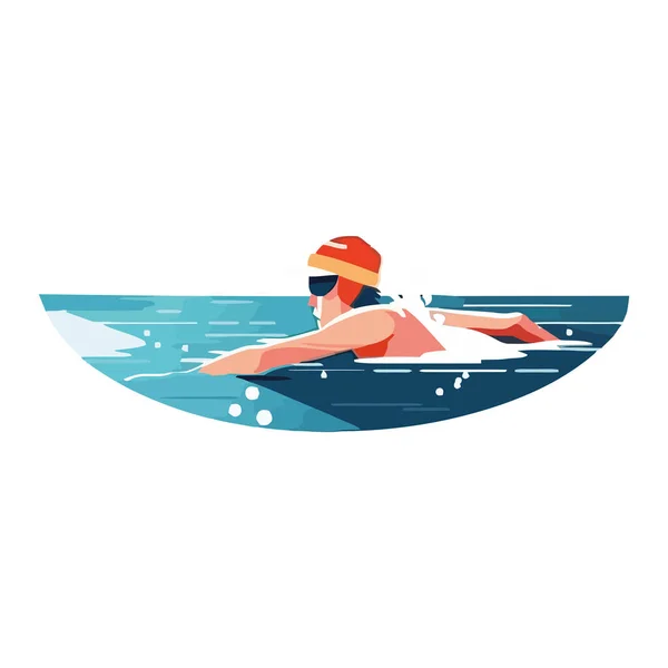 Hombre Nadar Agua Azul Montar Olas Icono Aislado — Vector de stock