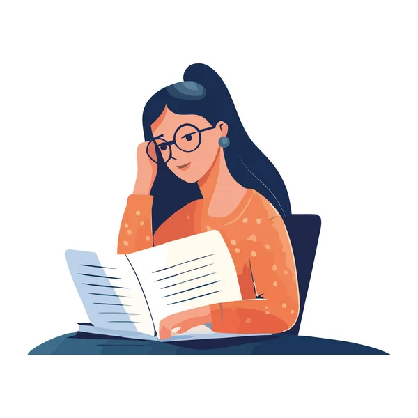 Student Reading Textbook Smiling Success Icon Isolated — Stock Vector