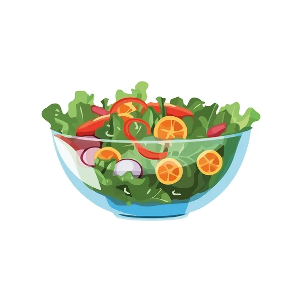 野菜と果物のアイコンが隔離された新鮮なサラダボウル — ストックベクタ