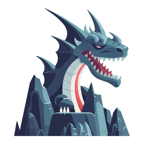 Dragon Furieux Avec Des Dents Acérées Volant Nuit Icône Isolé — Image vectorielle