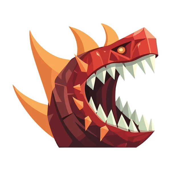 Mascotte Dragon Furieux Avec Des Dents Acérées Hurlant Icône Isolé — Image vectorielle