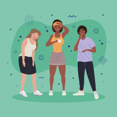 Mutlu karakterlere gülen ırklar arası insanlar.