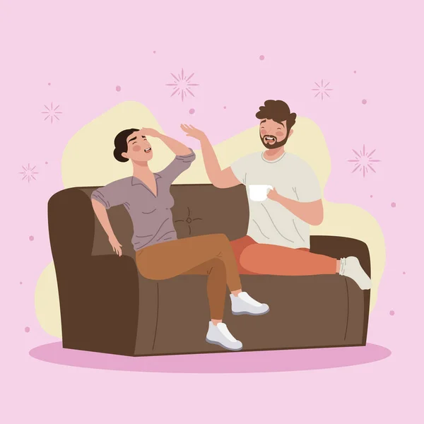 Young Couple Laughing Comic Characters — Stockvector