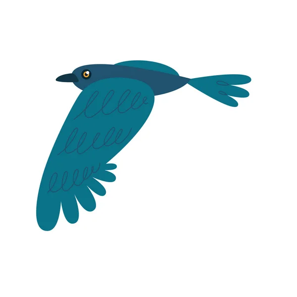 Disegno Volo Uccello Blu Sopra Bianco — Vettoriale Stock