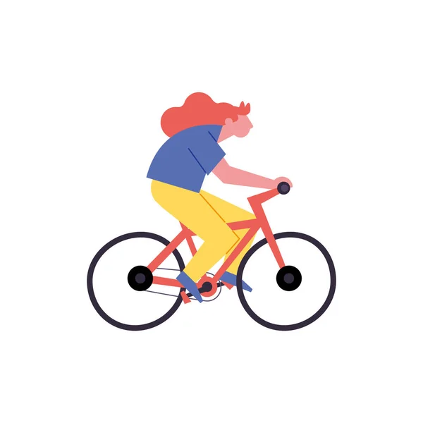 Eglenceli Kadin Bisiklete Biniyor Tek Basina Bisiklet Sürüyor — Stok Vektör