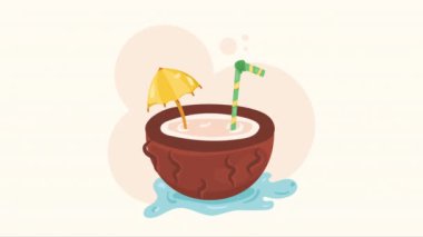 Taze hindistan cevizi kokteyli animasyonu, 4k video animasyonu