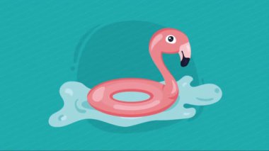 Flamingo float plaj aksesuar animasyonu, 4k video animasyonu
